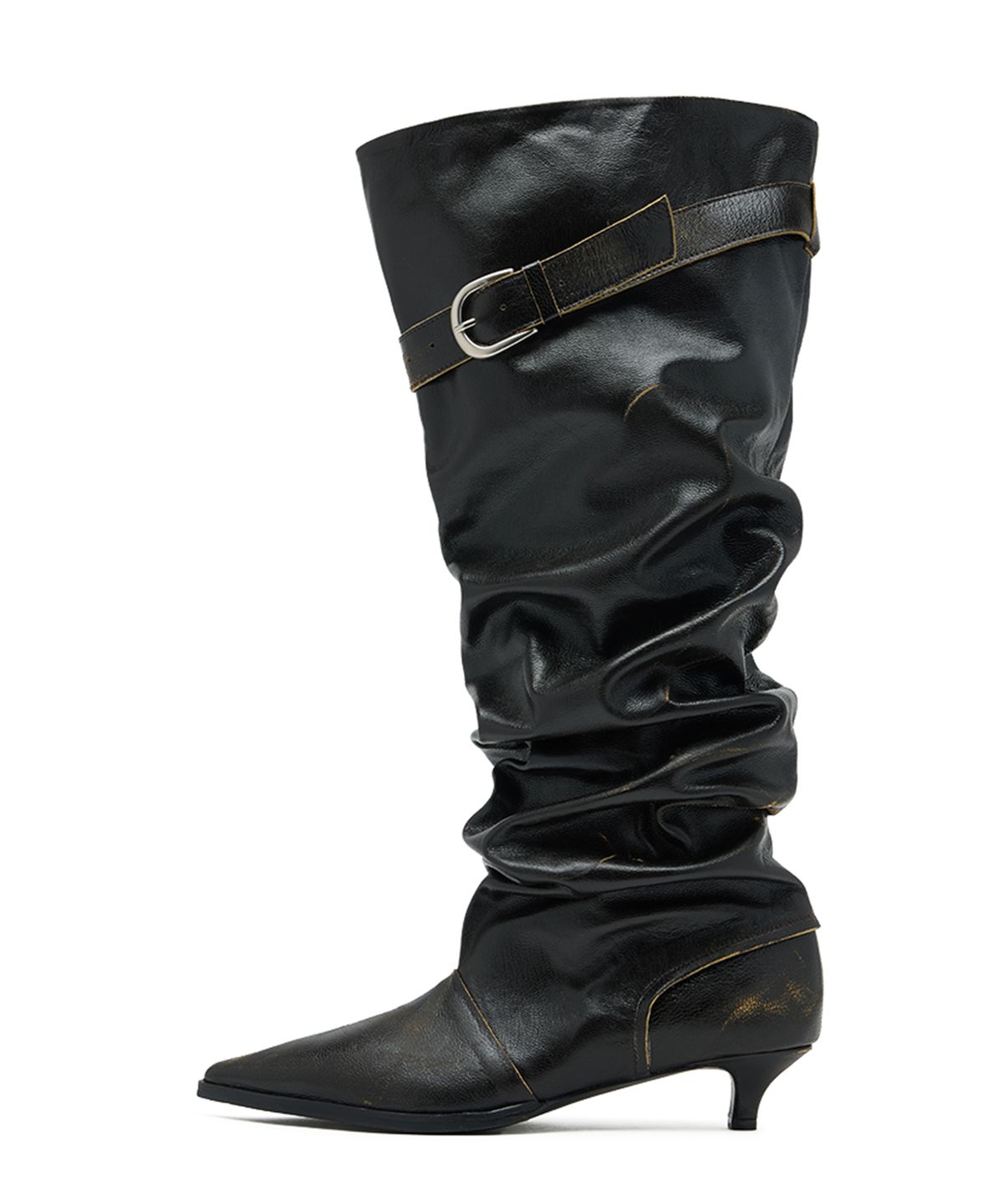 네거티브쓰리(NEGATIVETHREE) H-Kimera Knee-High Slouchy Long Boots_Olive Khaki
