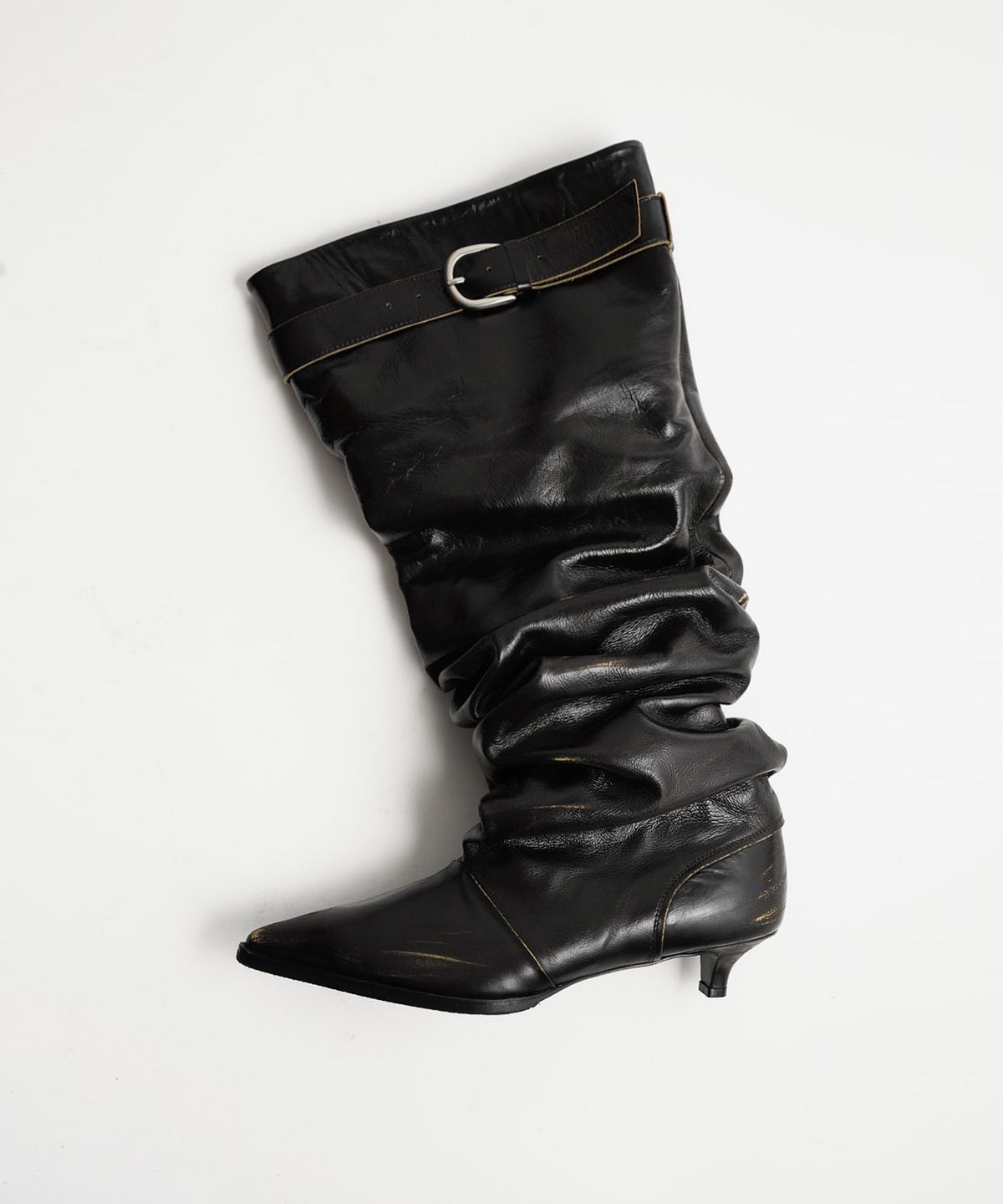 네거티브쓰리(NEGATIVETHREE) H-Kimera Knee-High Slouchy Long Boots_Olive Khaki