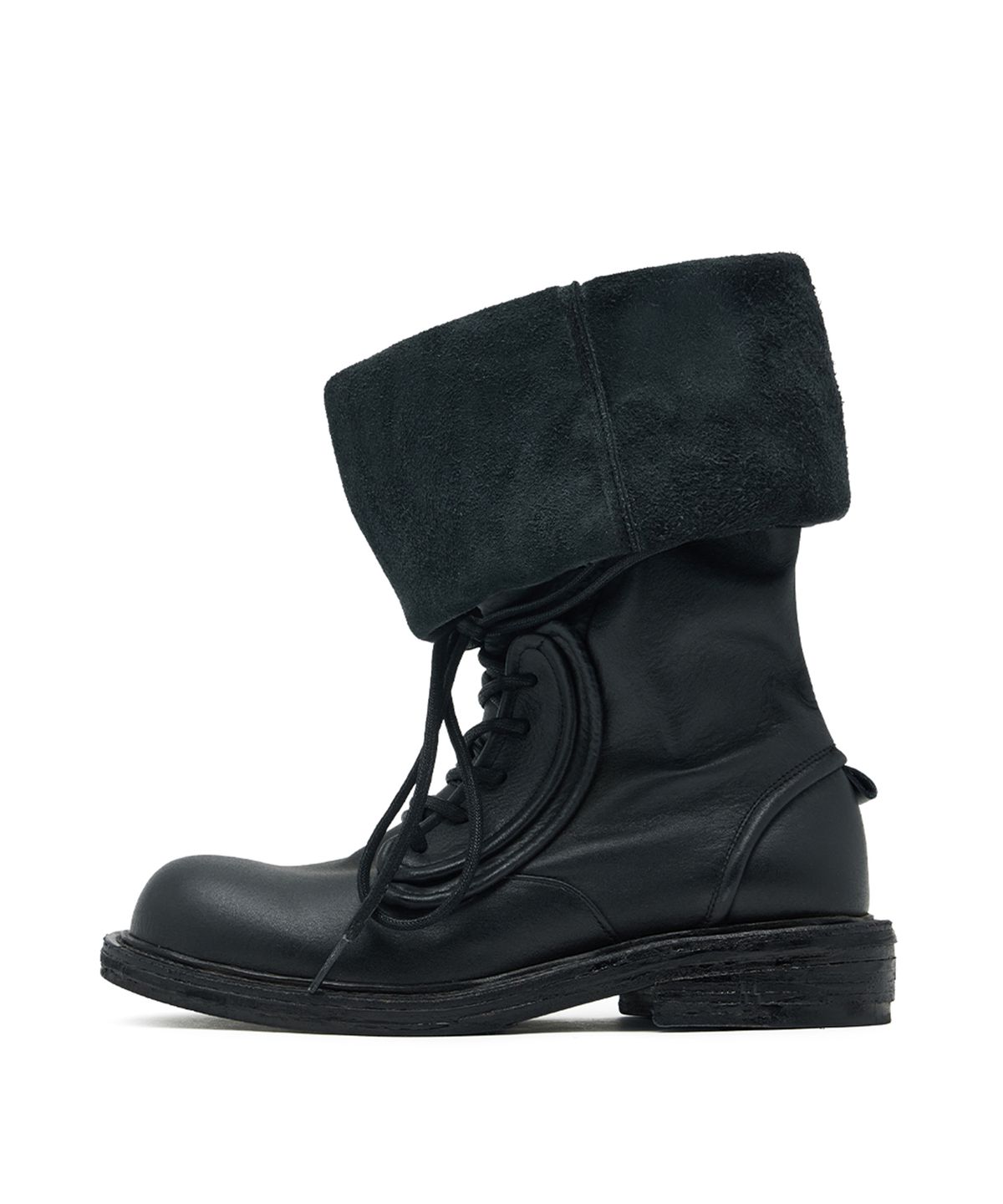 네거티브쓰리(NEGATIVETHREE) NO.2 Folded lace-up long boots_Black