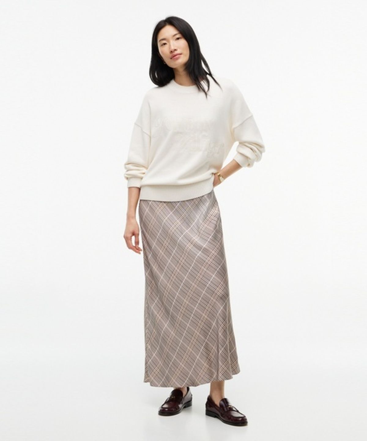 타미힐피거(TOMMY HILFIGER) 플루이드 바이어스 미디 스커트 (T22G7WSC050WT20HE)