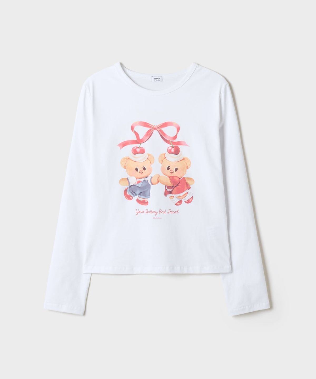 스파오(SPAO) [버터베어] 코튼스판 라운드넥 긴팔티(White)_SPLAG49U06