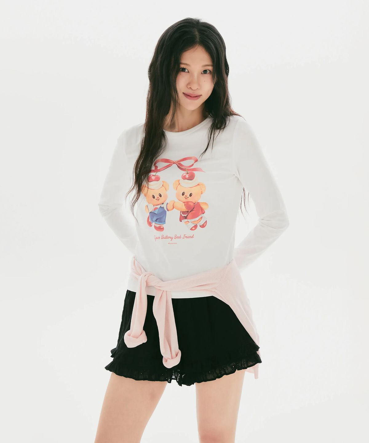 스파오(SPAO) [버터베어] 코튼스판 라운드넥 긴팔티(White)_SPLAG49U06