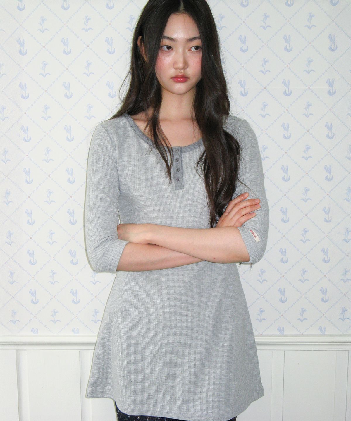 아메스 월드와이드(AMES-WORLDWIDE) CLASSIC WAFFLE HENLEY NECK DRESS GREY