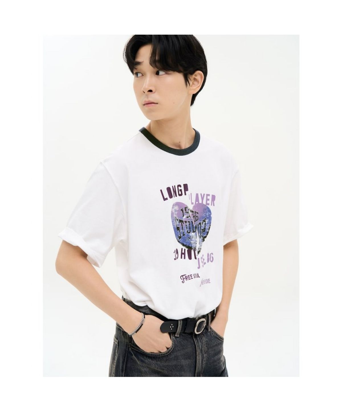 에잇세컨즈(8SECONDS) 브로큰 하트 링거 티셔츠  화이트