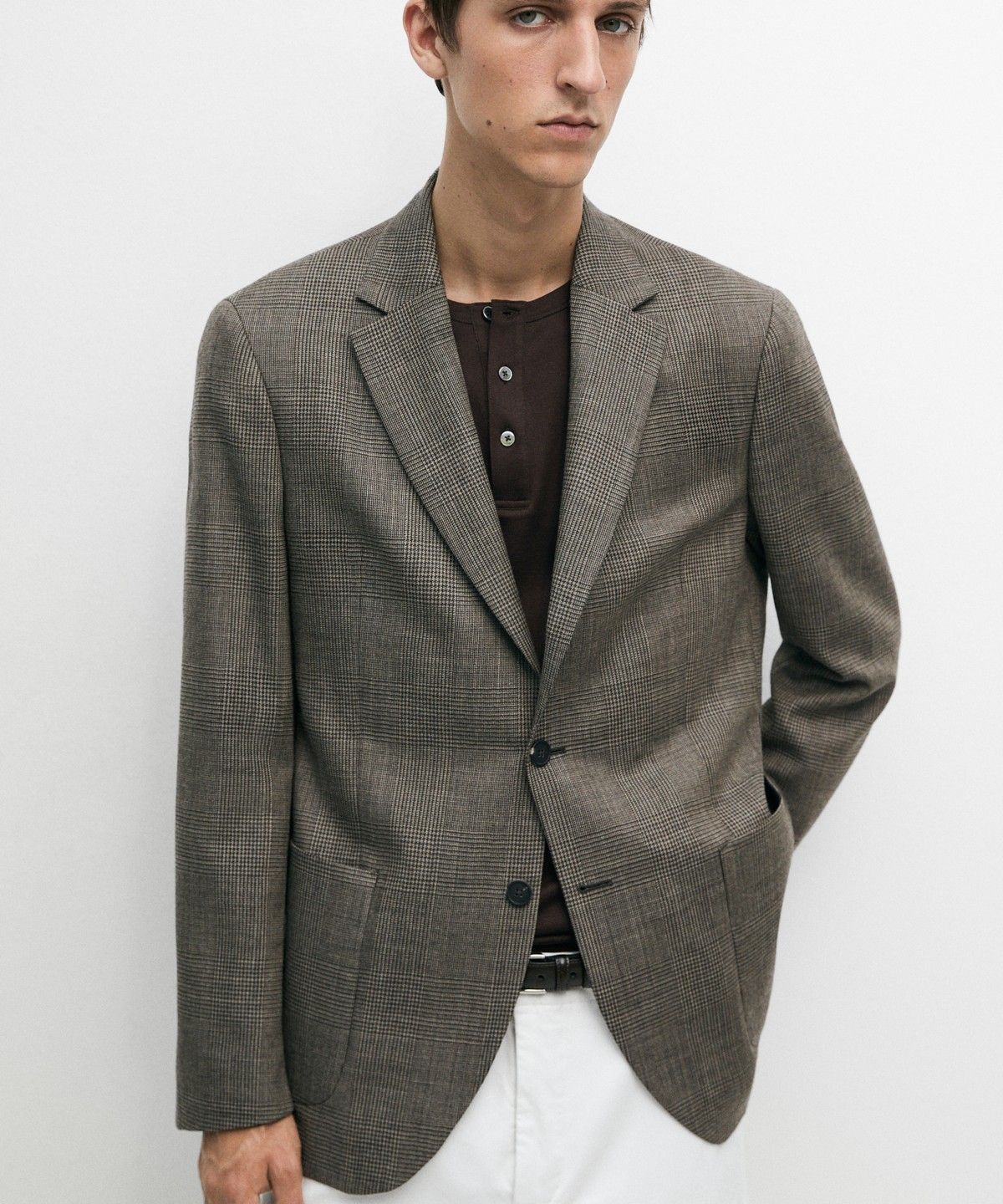 마시모두띠(MASSIMO DUTTI) 100% 울 테일러드 체크 블레이저