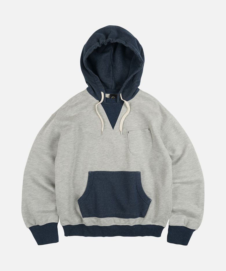 COLOR BLOCK POCKET HOODY _ NAVY