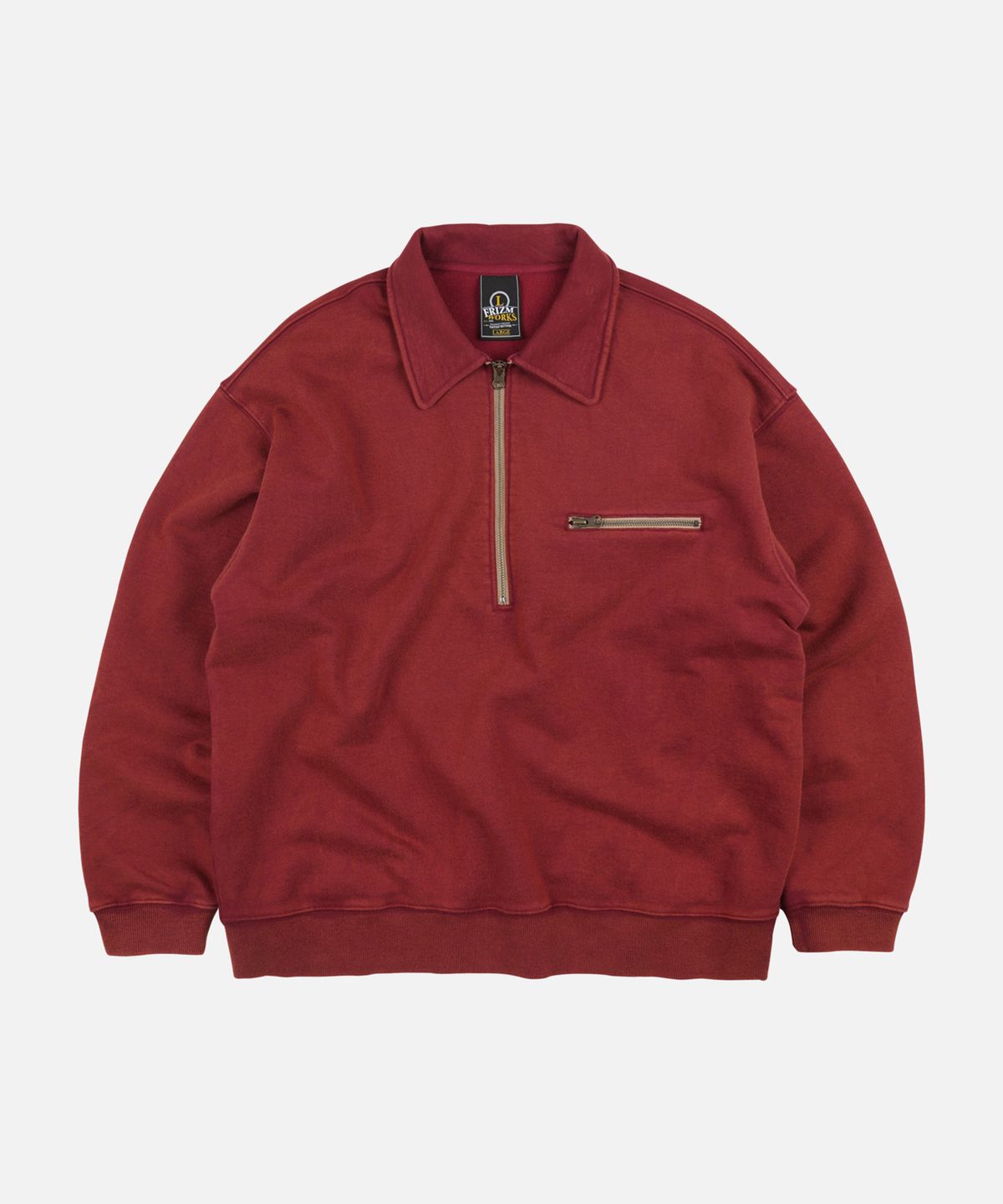 프리즘웍스(FRIZMWORKS) VINTAGE DYEING HALF ZIP SWEAT _ VINTAGE RED