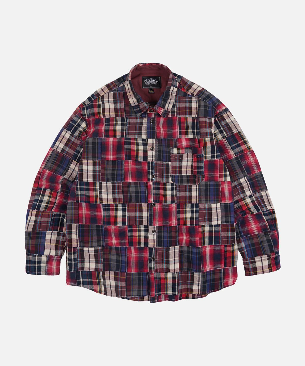 프리즘웍스(FRIZMWORKS) MADRAS PATCHWORK RELAXED SHIRT _ WINE