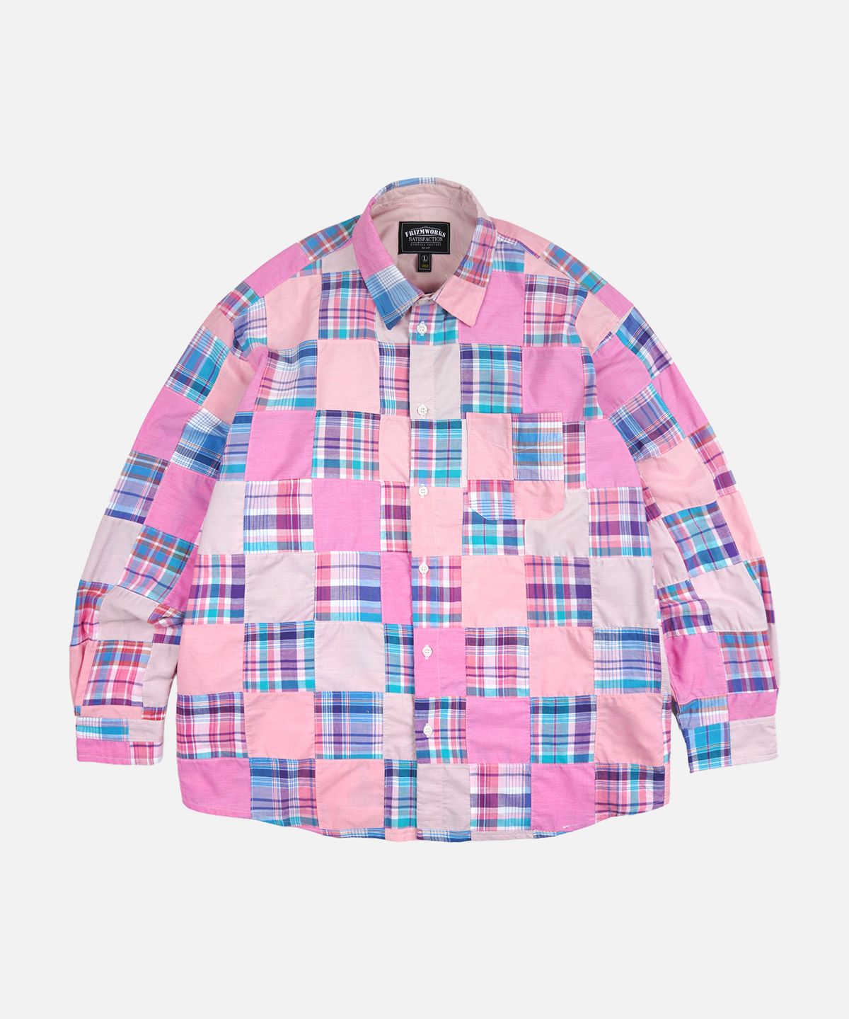프리즘웍스(FRIZMWORKS) MADRAS PATCHWORK RELAXED SHIRT _ PINK