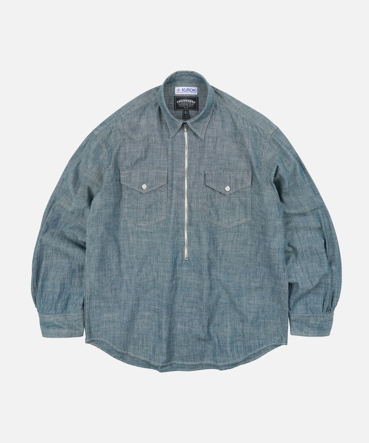 프리즘웍스(FRIZMWORKS) KUROKI CHAMBRAY HALF ZIP SHIRT _ WASHED BLUE