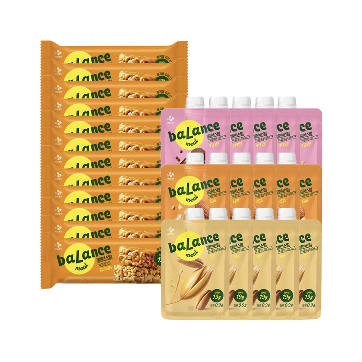 CJ제일제당(CJCHEILJEDANG) 밸런스밀 프로틴 쉐이크 45g(귀리 5개+견과 5개+카카오 5개)+피넛버터 34g 12개