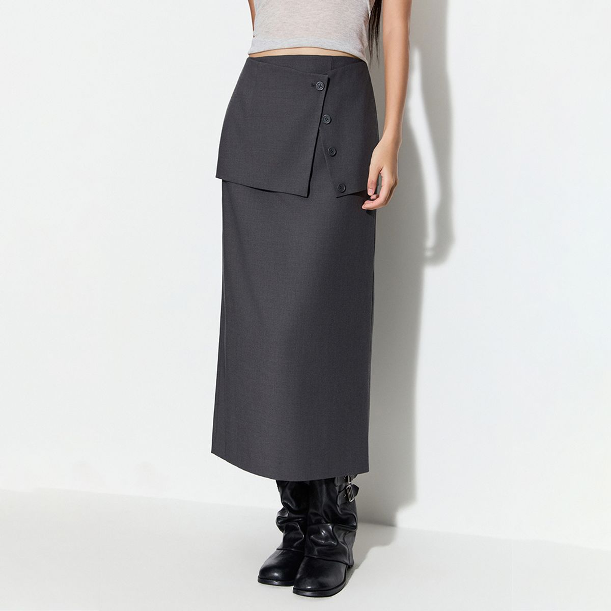 미쏘(MIXXO) 버튼 레이어드 롱스커트_MIWWHG911G