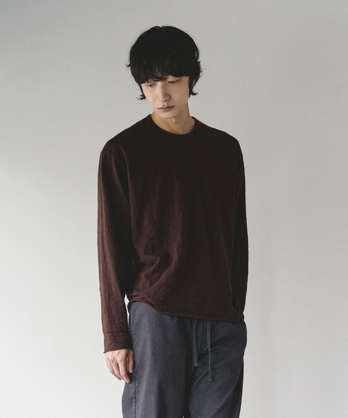 유니온블루(UNION BLUE) SLUB CUT-OFF L/S T-SHIRT [BURNT BROWN]