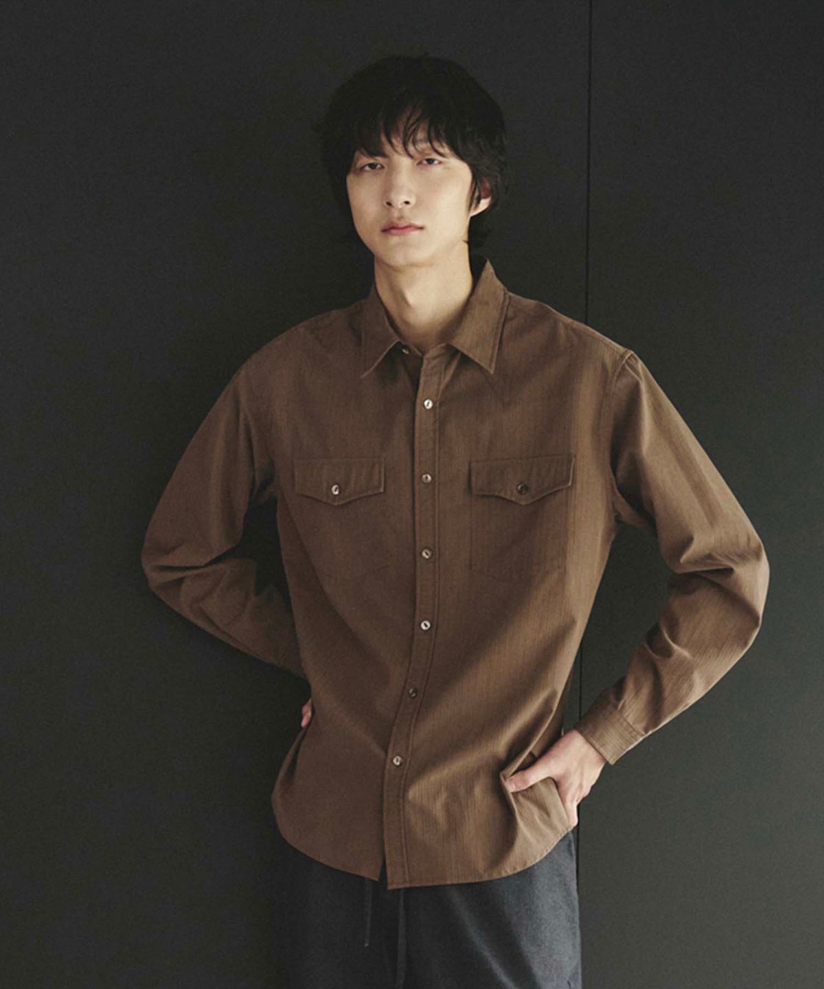 유니온블루(UNION BLUE) STRIPE WESTERN SHIRTS [BROWN]
