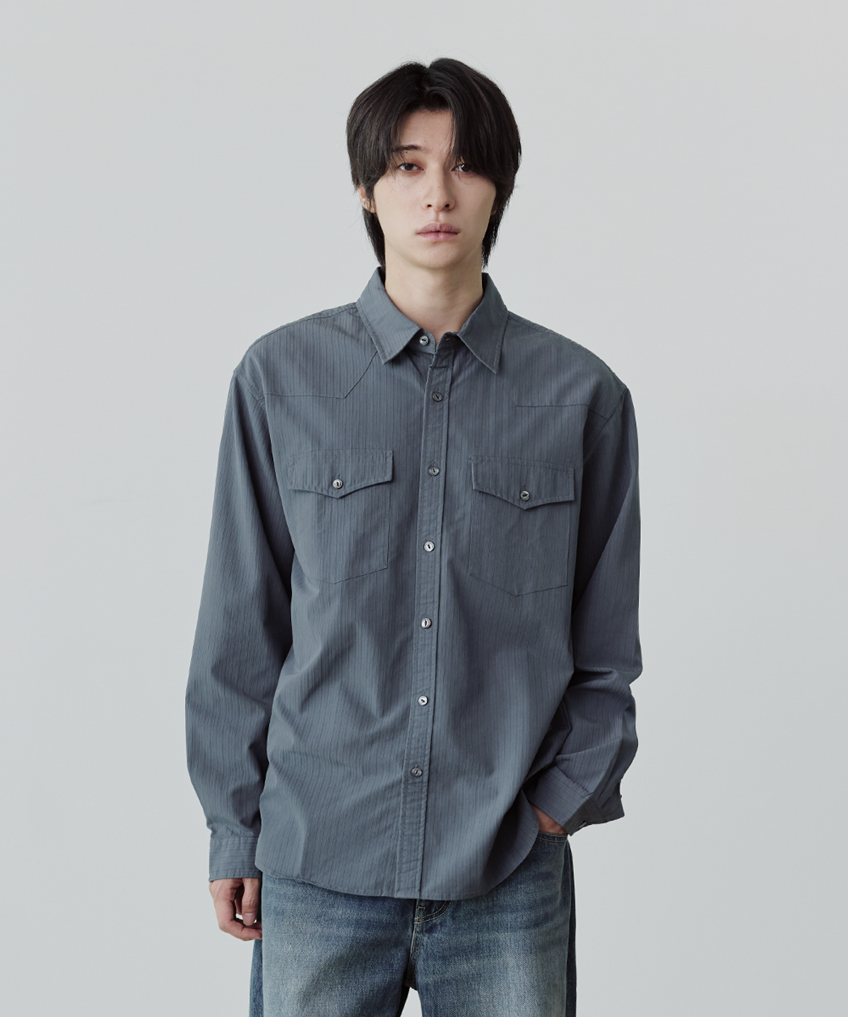 유니온블루(UNION BLUE) STRIPE WESTERN SHIRTS [OCEAN BLUE]