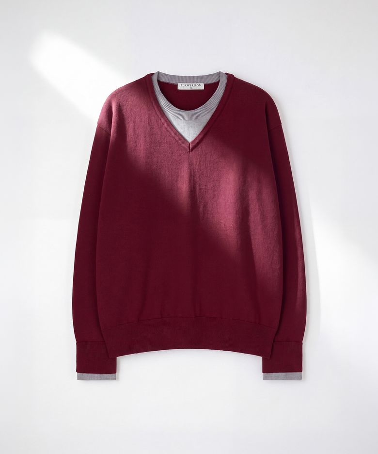Layered Soft V Neck BURGUNDY