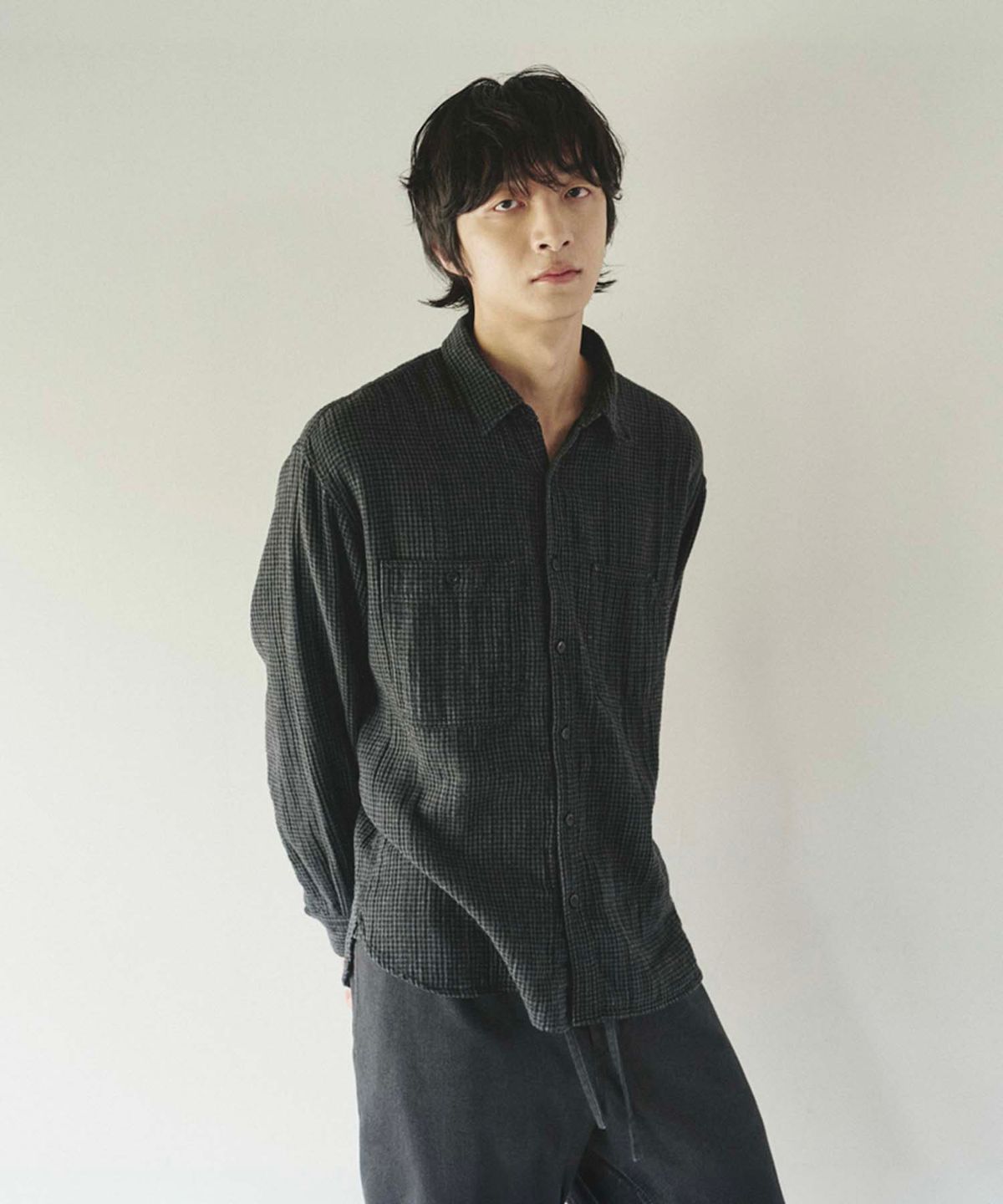유니온블루(UNION BLUE) DOUBLE FACE GINGHAM WORK SHIRT [CHARCOAL]