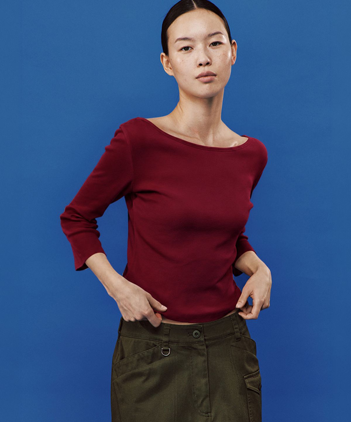 플랙 우먼(PLAC WOMEN) 리버시블 7부 티셔츠 버건디