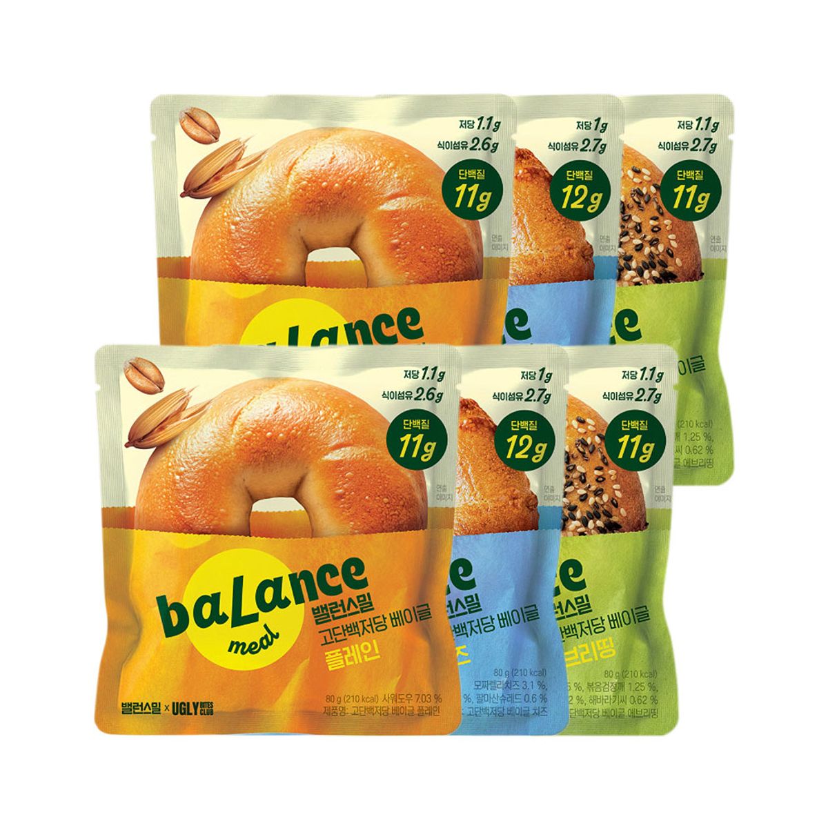 CJ제일제당(CJCHEILJEDANG) 밸런스밀 고단백저당 플레인 베이글 80g x2개+치즈 80g x2개+에브리띵 80g x2개