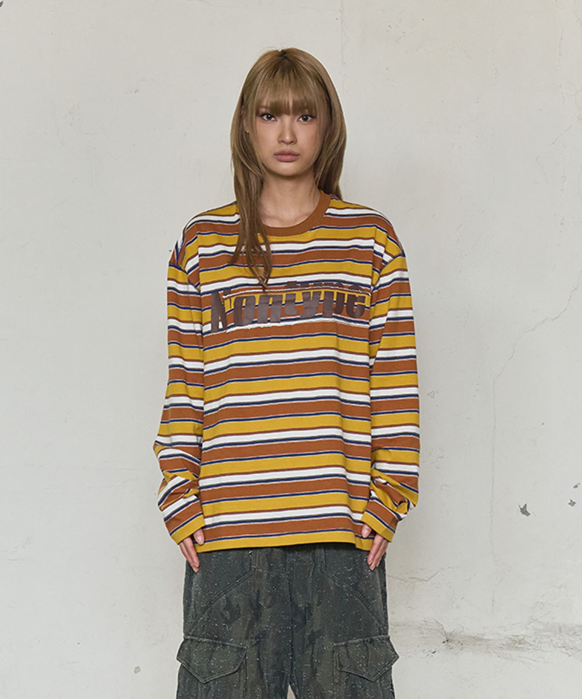 논타입(NONTYPE) MISFIT PATCH STRIPE LONG SLEEVE TEE (YELLOW)