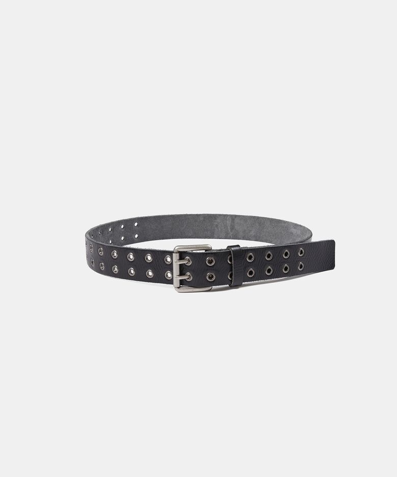 VINTAGE DOUBLE EYELET LEATHER BELT (BLACK)