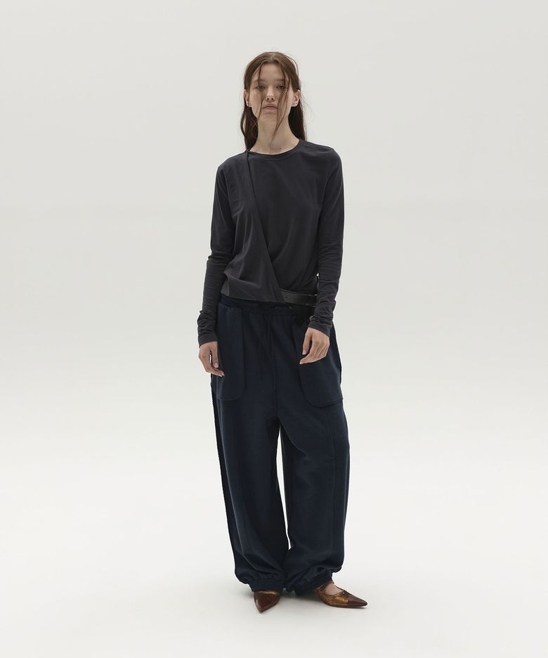 POCKET DETAIL JERSEY PANTS (NAVY)