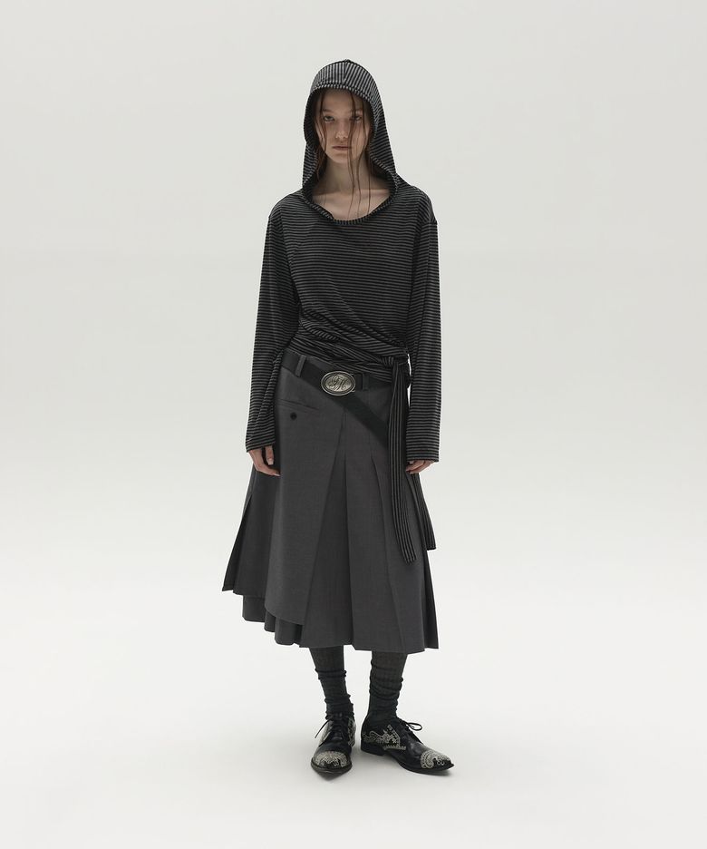 LAYERED PLEATED MIDI SKIRT (GREY)