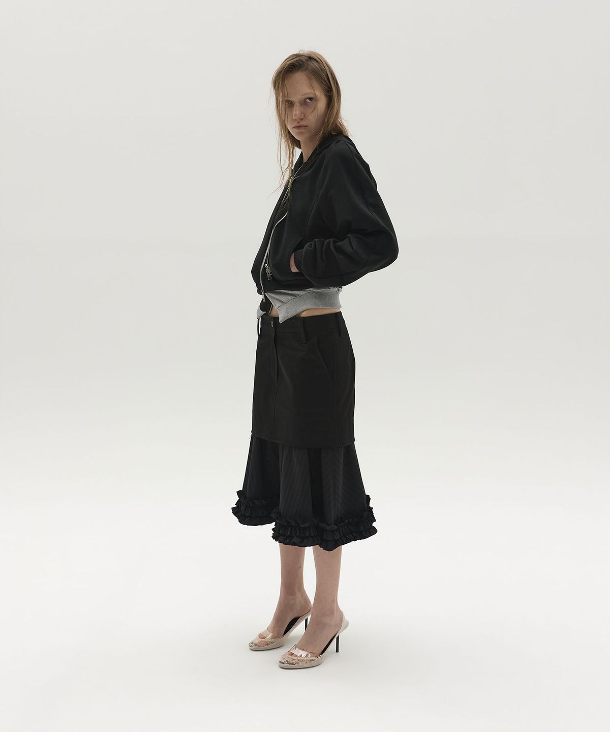 엘씨디씨티엠(LCDC™) TAILORED LAYERED RUFFLE SKIRT (BLACK)