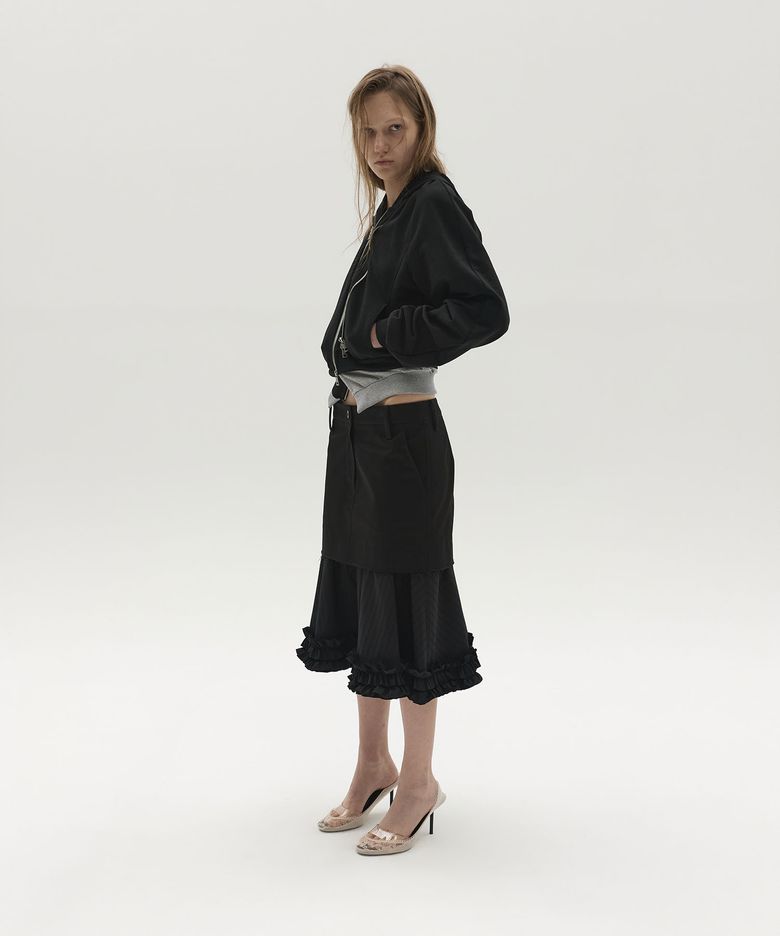 TAILORED LAYERED RUFFLE SKIRT (BLACK)