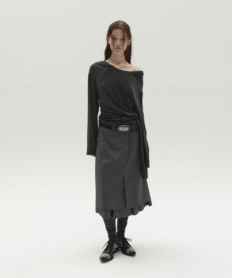 STRIPED STRAP HOODED TOP (CHARCOAL)