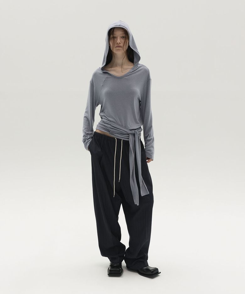 STRIPED STRAP HOODED TOP (LIGHT BLUE)