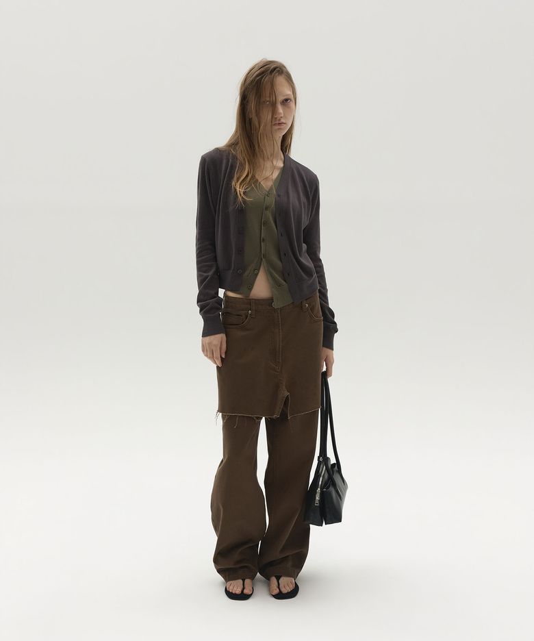 ASYMMETRIC LAYERED CARDIGAN (BROWN)