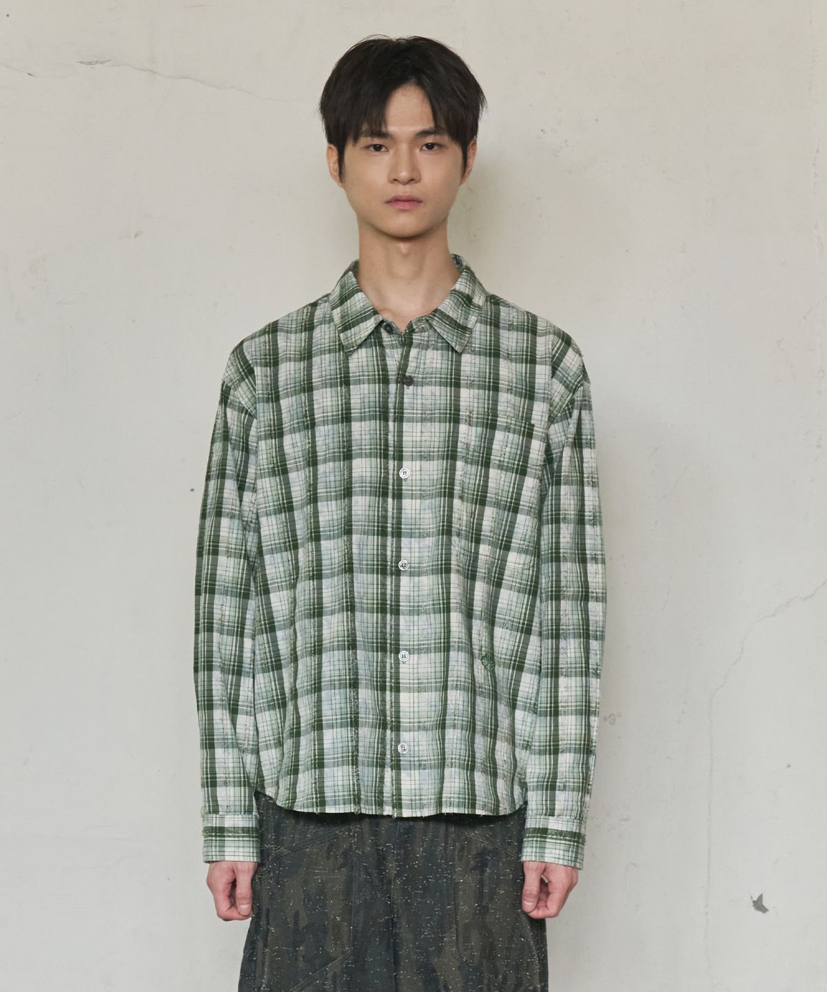 논타입(NONTYPE) VINTAGE CLOUDE PLAID SHIRT (GREEN)