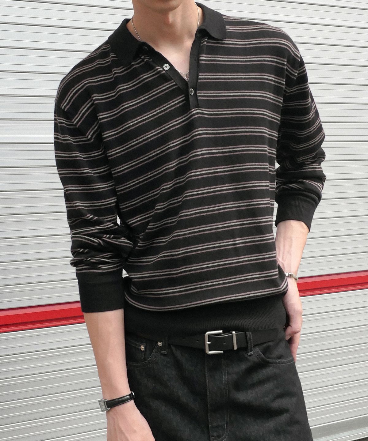 브랜디드(BRANDED) MUSE STRIPE POLO KNIT [BLACK]
