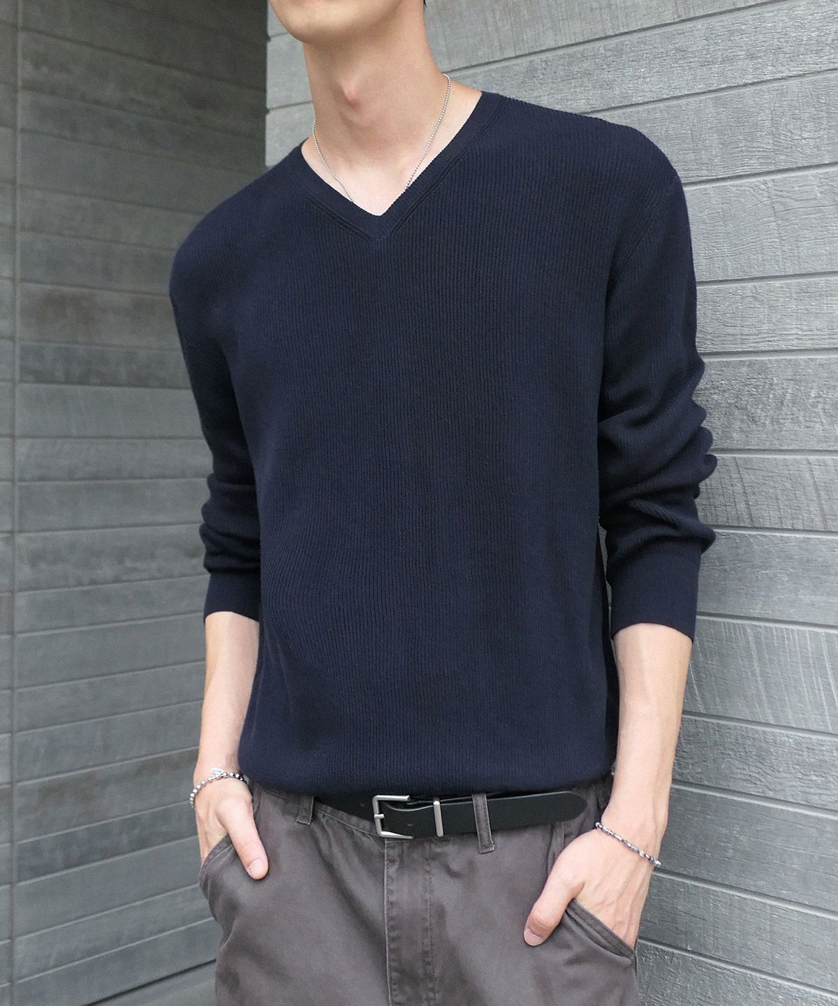 브랜디드(BRANDED) REFINED COTTON V-NECK KNIT [INK NAVY]