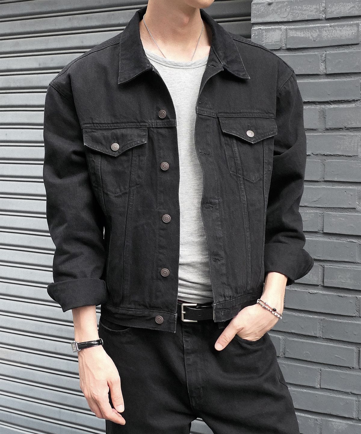 브랜디드(BRANDED) CROP DENIM TRUCKER JACKET [WASHED BLACK]