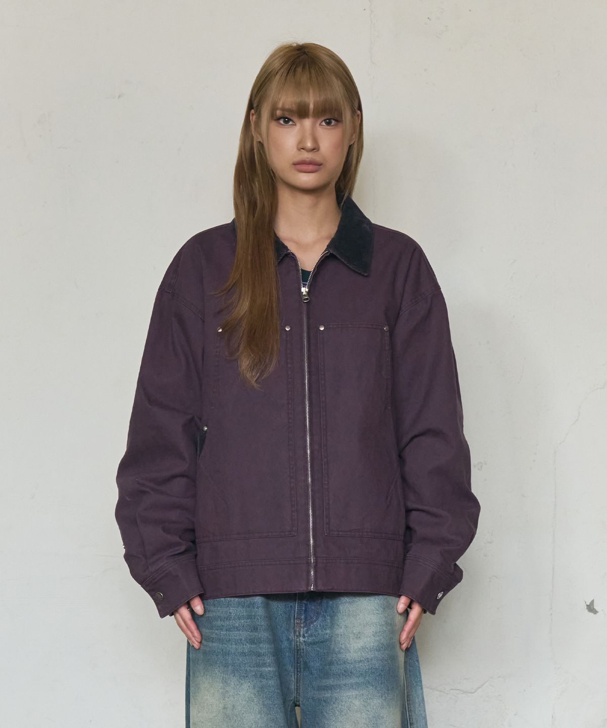 논타입(NONTYPE) CORDUROY COLLAR CANVAS WORK JACKET (PURPLE)