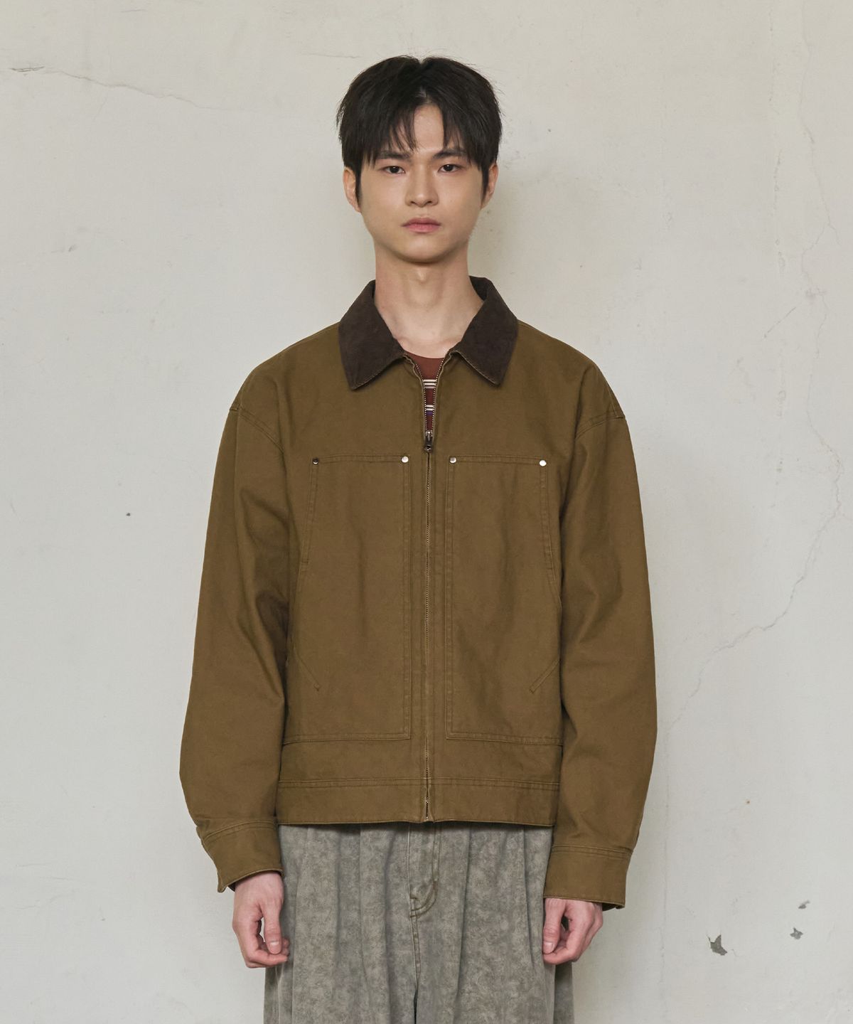 논타입(NONTYPE) CORDUROY COLLAR CANVAS WORK JACKET (BROWN)