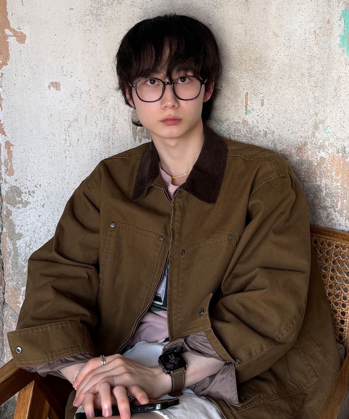 논타입(NONTYPE) CORDUROY COLLAR CANVAS WORK JACKET (BROWN)