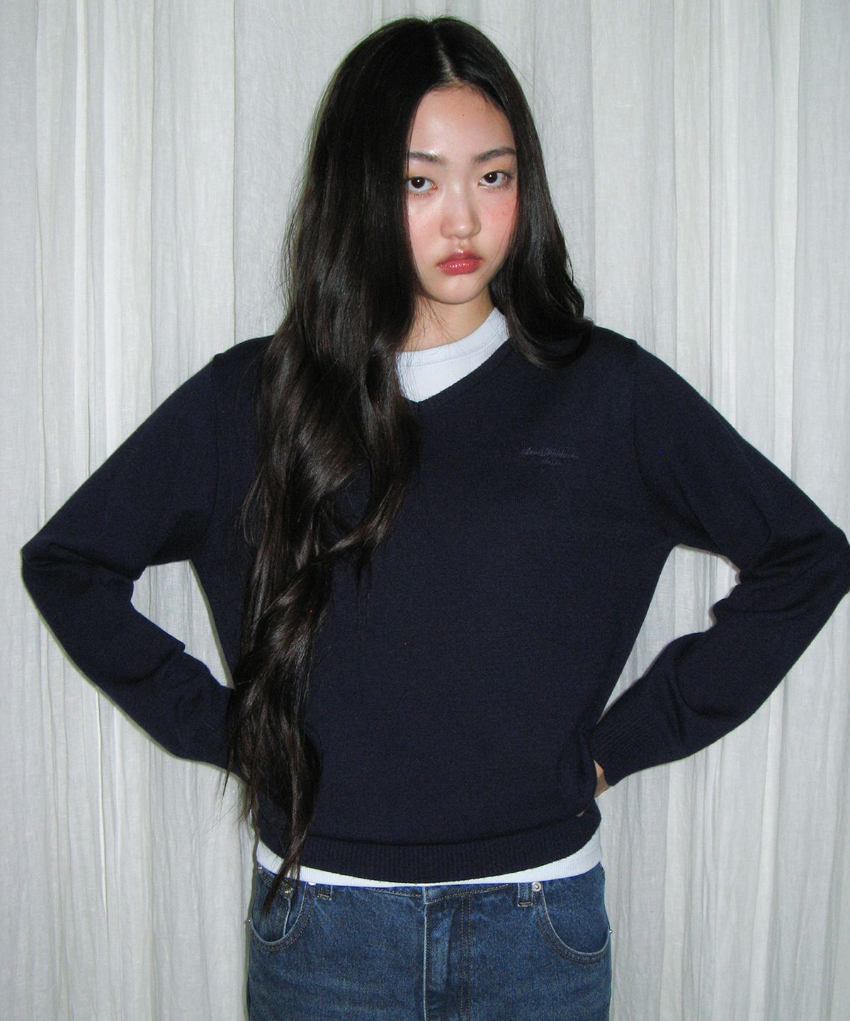 아메스 월드와이드(AMES-WORLDWIDE) CLASSIC REGULAR V NECK KNIT NAVY
