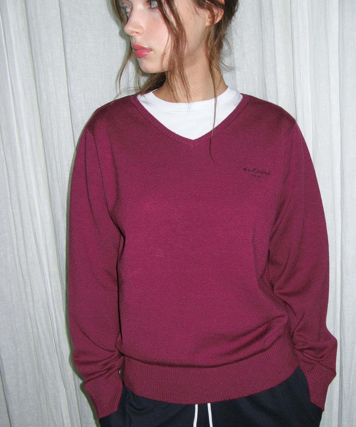아메스 월드와이드(AMES-WORLDWIDE) CLASSIC REGULAR V NECK KNIT PURPLE