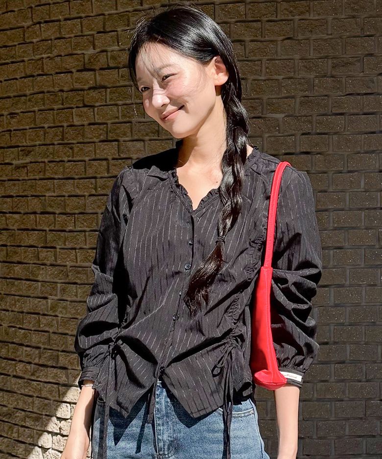 CLASSIC SHIRRING BLOUSE BLACK