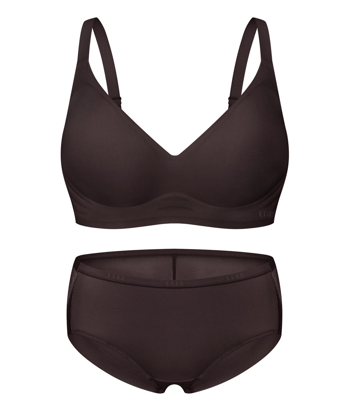 엘르이너웨어(ELLE INNERWEAR) [볼륨핏] 쉐딩 브라 헴팬티 세트 V3_초코브라운