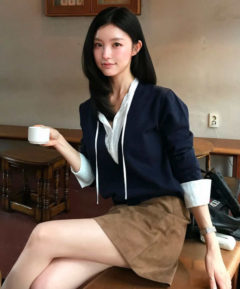 카라 브이넥 니트_네이비