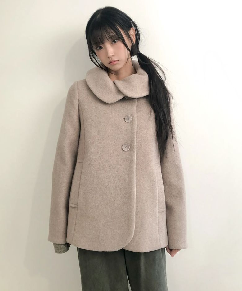 오블리크 카라 하프 코트 (핑크 베이지)