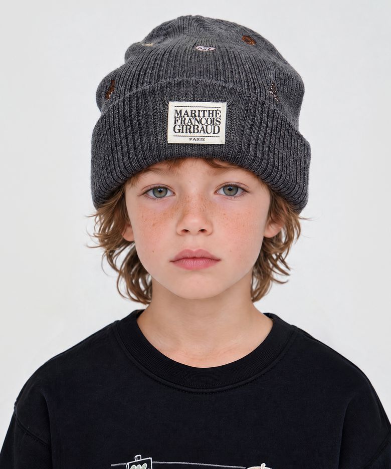 KIDS MICRO CLASSIC LOGO EMBROIDERY BEANIE heather charcoal