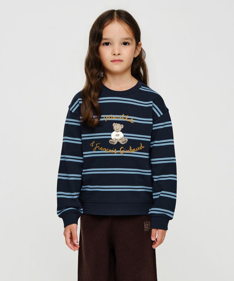 KIDS STRIPED DOODLE BEAR SWEATSHIRT navy