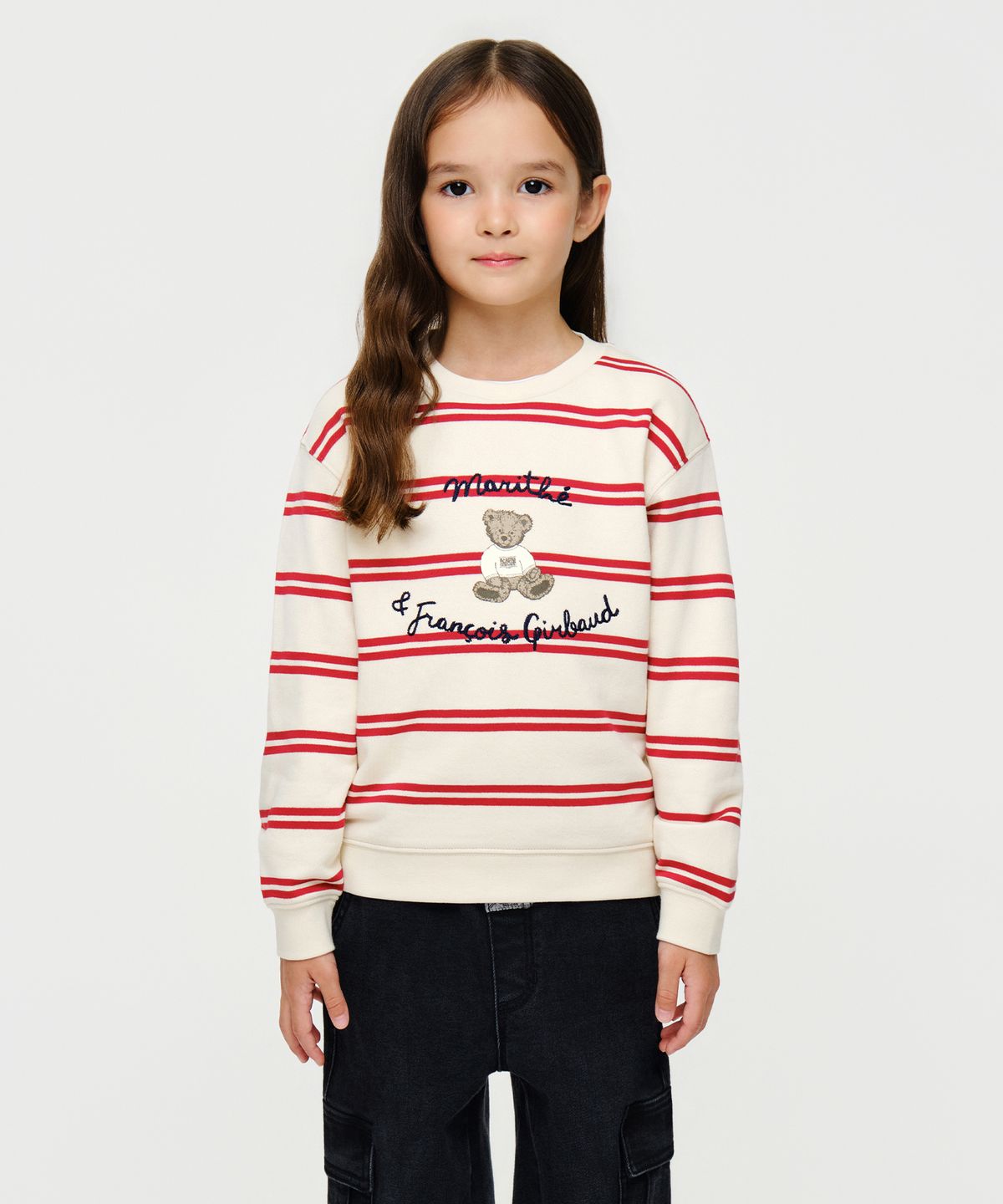 마리떼 키즈(MARITHÉ KIDS) KIDS STRIPED DOODLE BEAR SWEATSHIRT red
