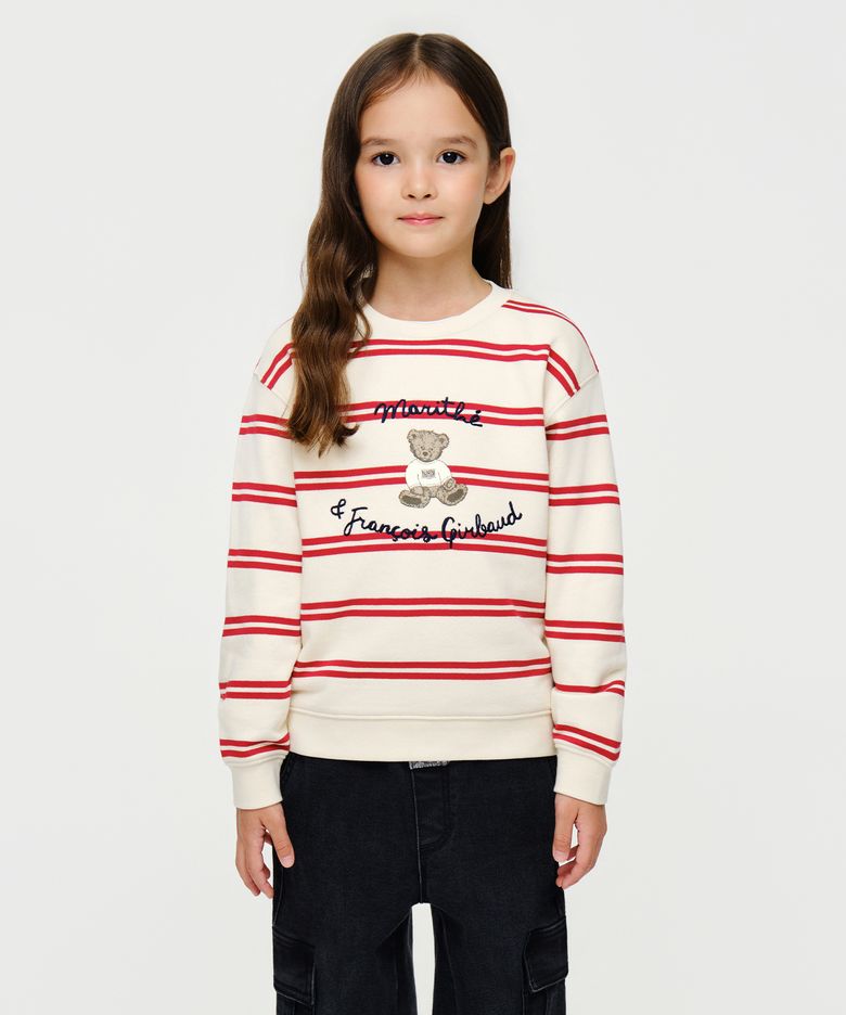 KIDS STRIPED DOODLE BEAR SWEATSHIRT red