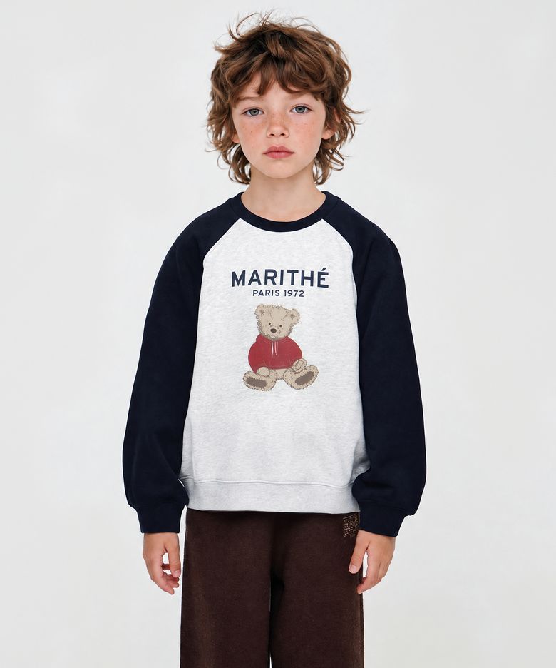 KIDS RAGLAN BEAR GRAPHIC SWEATSHIRT navy